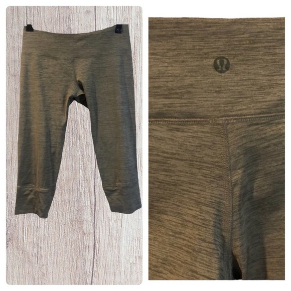 lululemon athletica Pants - Lululemon Heathered Olive Green Crops Size 4